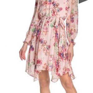 Long Sleeve Cinched Waist Floral Dress